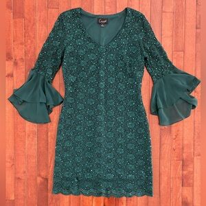 Connected Apparel Emerald Green Long Sleeve Sequin Lace Dress Size 6